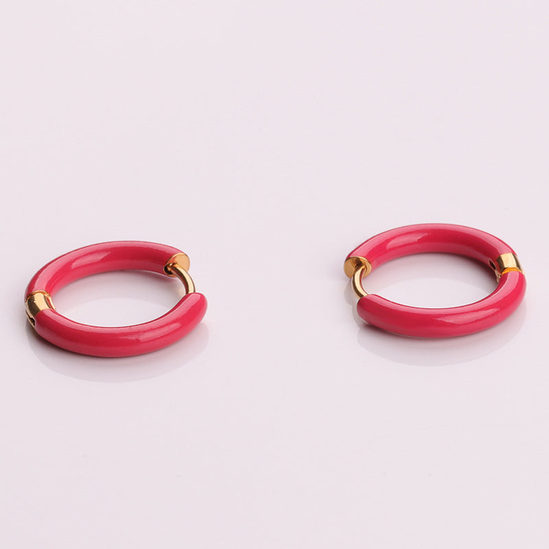 Wholesale Titanium Steel Enamel Colored Multi Color Drip Oil Premium Feeling Water Washable Non Fading Earrings